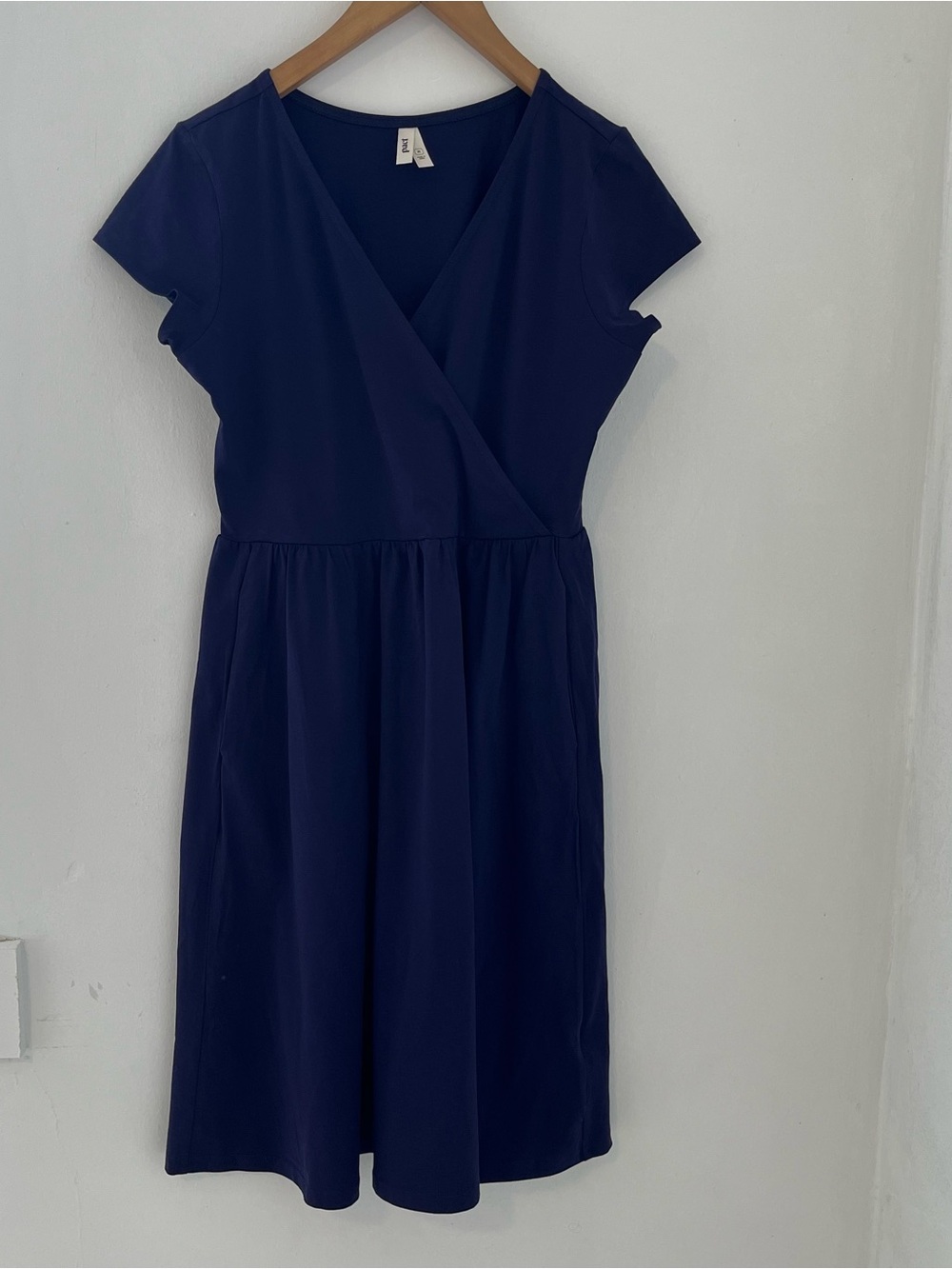 Pact Navy Wrap-Front Midi Dress with pockets